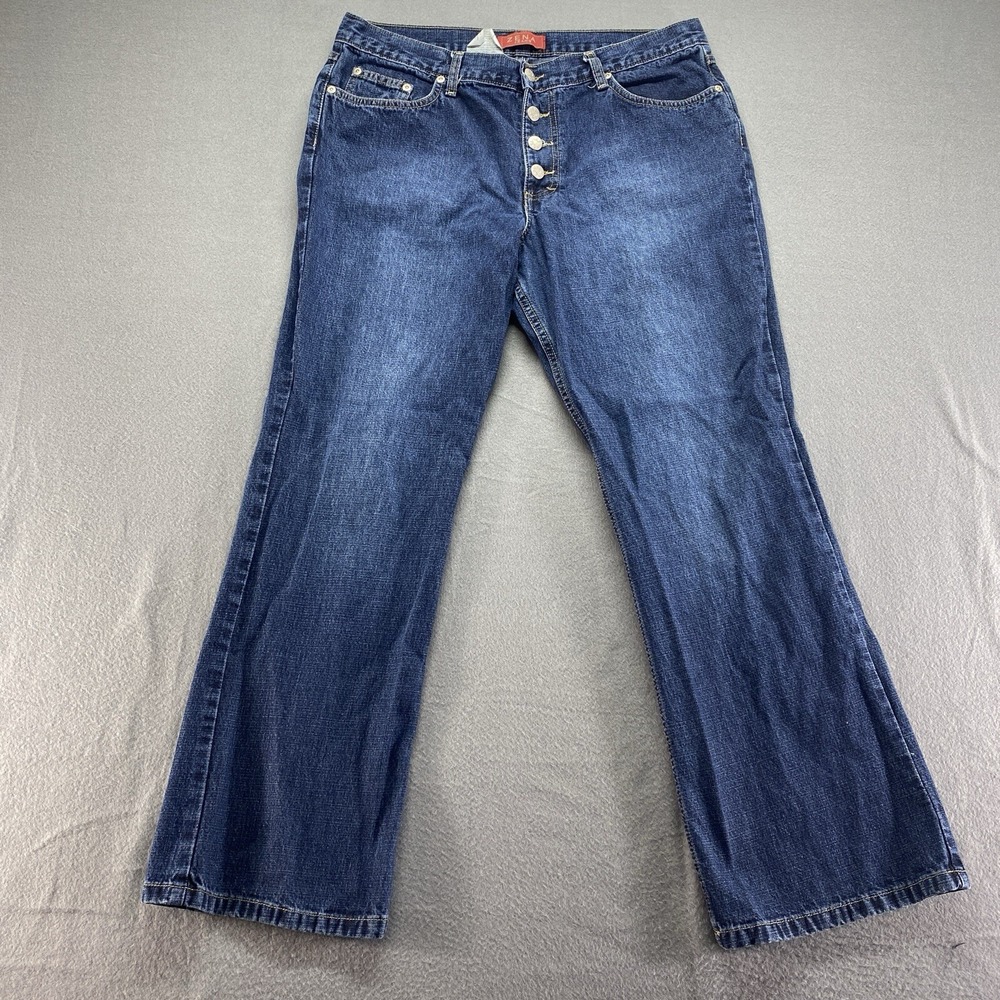 Zena Jeans Straight Leg Womens 14P Blue Button Fly Denim Pants 737-0218-65